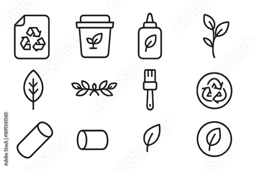 Eco-Friendly Icon Set. Outline icon set of eco-friendly paper mache: recycled paper, compost bin,
