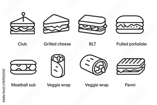 Icon Sets Overview. Outline icon set of chip styles: baked chip, fried chip, kettle chip, thick cut, thin cut, organic chip,