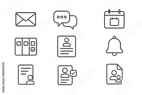 Communication Tools Icons. Outline icon set of Communication tools: email, chat app, video call, calendar