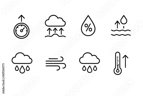 Atmospheric Process Icons. Outline icon set of Atmospheric processes: air pressure, convection, humidity,