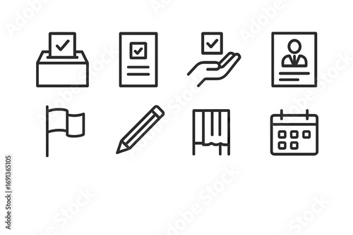 Election Icon Set. Outline icon set of Elections and voting: ballot box, voting paper, hand check mark,