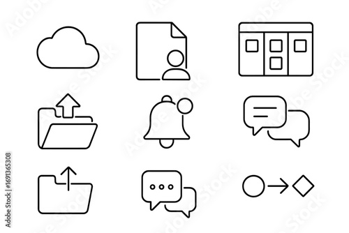 Digital Collaboration Icons. Outline icon set of Digital collaboration tools: cloud storage, shared document,
