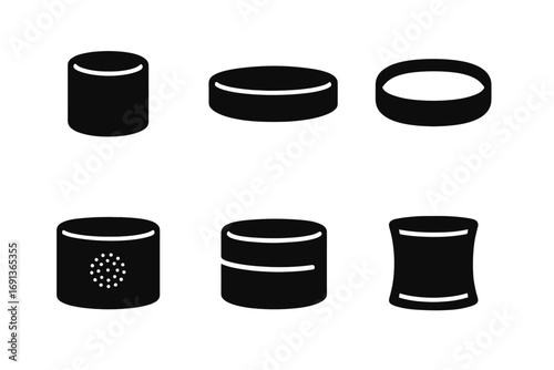 Sweatband Icon Grid. Solid, filled icon set of sweatband types: wristband, headband, elastic band, towel band, silicone grip,