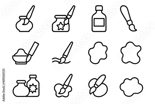 Ink Technique Icons. Outline icon set of Calligraphy ink techniques: water ink, gold ink, colored ink, sumi