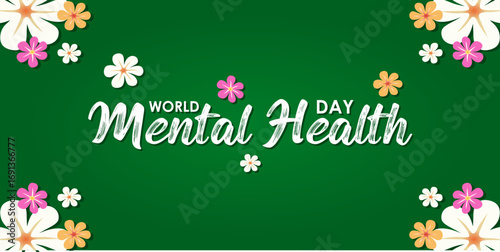 World Mental Health Day Vector Illustration on October 10 featuring Mental Health Awareness a Symbol with a beautiful woman closing her eyes and Flowers in a Flat Background