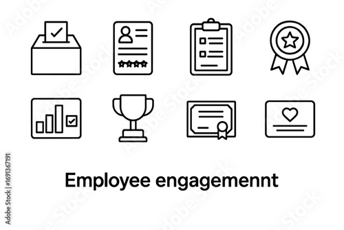 Employee Engagement Icons. Outline icon set of Employee engagement: suggestion box, feedback form, survey,