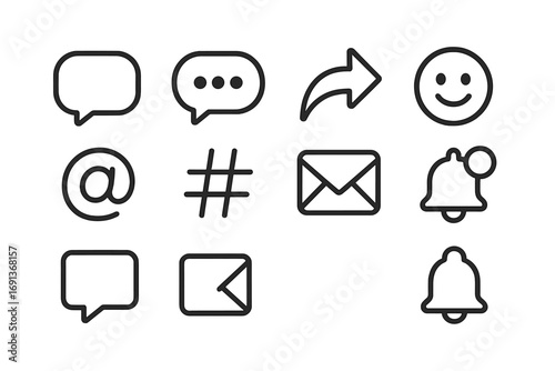Digital Communication Icons. Outline icon set of Digital communication slang: chat bubble, typing dots, send