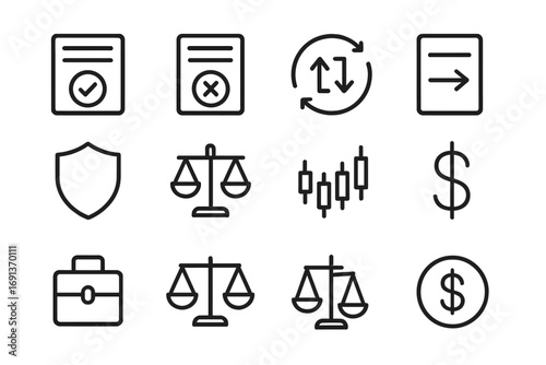 Financial Derivatives Icons. Outline icon set of financial derivatives: futures contract, options contract,