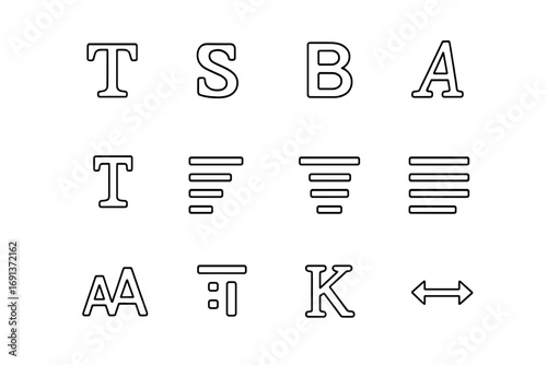 Typography Icon Set. Outline icon set of typography elements: serif font, sans-serif font, bold text, italic