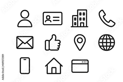 Card Personalization Icons. Outline icon set of card personalization: name, title, company, phone, email,