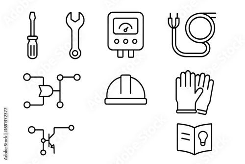 Smart Energy Icon Set. Outline icon set of smart energy installation tools: screwdriver, wrench, smart meter,