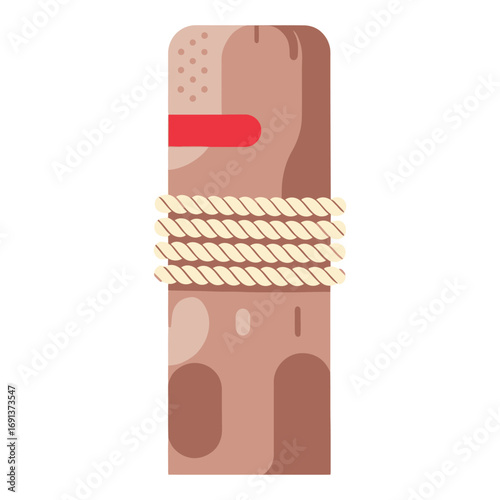 Wooden ship mast section with rigging rope from a 15th-century caravel for maritime Columbus Day illustrations.
