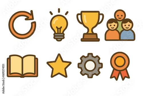 Kids' Improvement Icons. Flat vector mini-illustrations Continuous improvement culture in colors children's illustrations: cycle