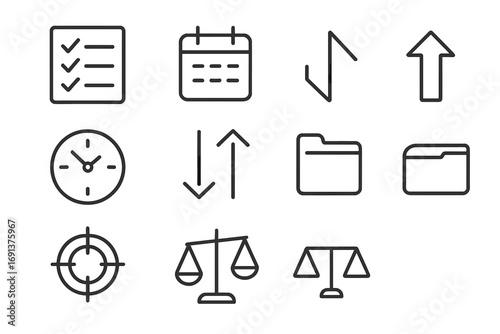 Task Prioritization Icons. Outline icon set of prioritizing tasks using a must-do vs. can-do approach: