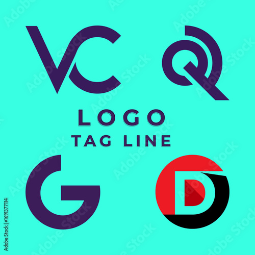 Modern abstract letter logos on teal background