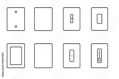 Minimalist Switch Plates. Outline icon set of minimalist switch plates: flat white plate, screwless cover,