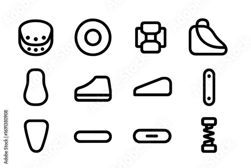 Roller Skate Accessories Icons. Outline icon set of Roller skate accessories: toe guard, wheel cover, lace