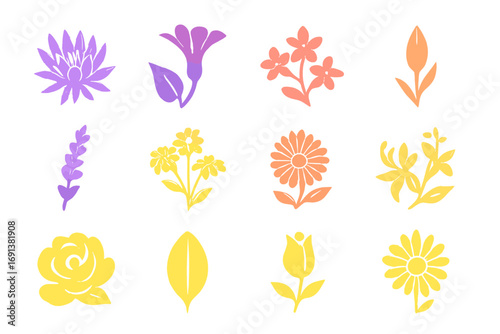 Night-Blooming Flora Icons. Gradient icons set of night-blooming flora offerings: night-blooming cereus, moonflower, jasmine sprig