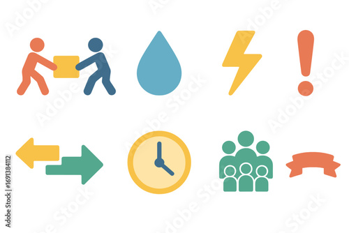 Power Struggle Icons. Flat vector mini-illustrations Power struggle showdown in colors children's illustrations: two silhouettes