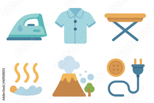 Steam Themed Illustrations. Flat vector mini-illustrations Industrial boiler steam in colors children's illustrations: boiler unit