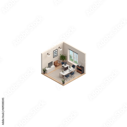 corporate office interior isometric style