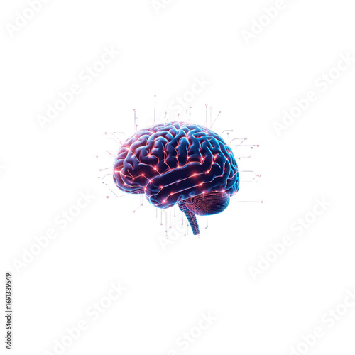 Futuristic AI brain with glowing circuit lines