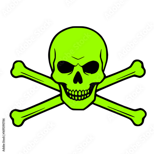 Black and Green Skull and Bones Crossbones Poison Icon, hanger, pirate, halloween