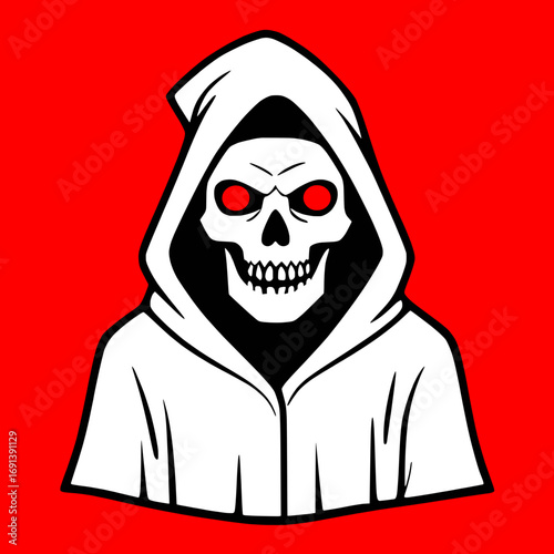 Red Death Hooded Grim Reaper Skull Face glowing eyes
