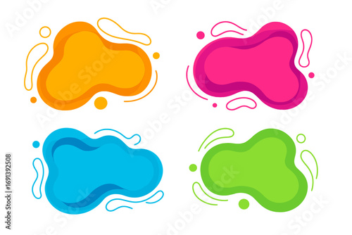 Set of abstract liquid shapes. Colorful fluid amoeba design elements collection. Modern vector banners with gradient colors. Dynamic organic forms for creative background.