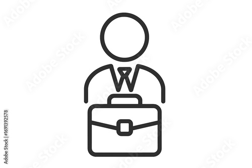 Businessman holding briefcase icon. Office worker with portfolio symbol. Employee, manager, clerk pictogram. Corporate professional line art. Job, work, career concept vector.