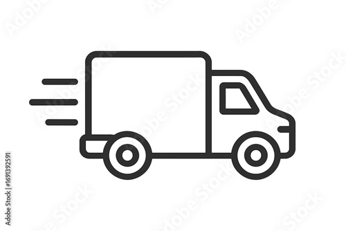 Fast delivery truck icon. Shipping service symbol. Line art for logistics and transport. Van for express shipping and e-commerce. Quick delivery and freight concept. Web icon.
