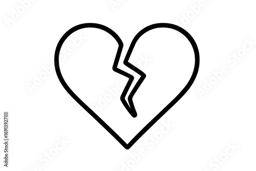 Broken heart icon. Heartbreak symbol of sad love or a relationship problem. Concept for divorce, separation, and loneliness. Minimalistic line art vector for graphic design.