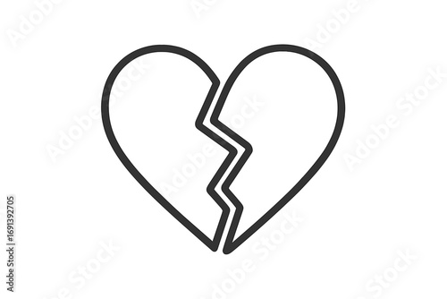 Broken heart icon. Heartbreak, loneliness, and despair symbol. Love, divorce, and relationship problem concept. Sadness, depression, and grief metaphor. End of romance.