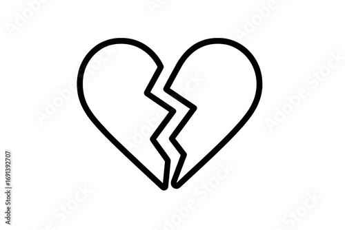 Broken heart line icon. Vector symbol of heartbreak, sadness, and lost love. Minimal pictogram for divorce, breakup, relationship problems. Metaphor for emotional pain, grief, sorrow.