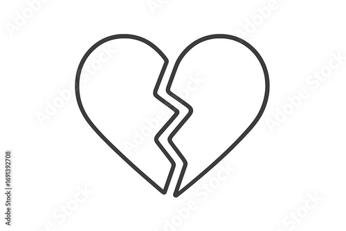 Broken heart minimal line icon. Vector heartbreak symbol. Concept of sad love, divorce, separation, relationship crisis. Simple outline drawing for web, app, logo design.