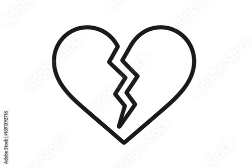 Broken heart icon symbol of heartbreak, love pain, and sadness. Vector illustration for concepts of divorce, relationship problems, separation, and loneliness. Minimalist design.