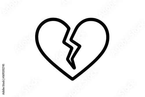 Broken heart minimal line icon. Concept of heartbreak, loneliness, separation, divorce, sadness, pain. Relationship crisis and end of love symbol. Linear vector illustration.