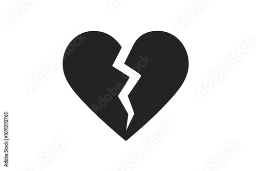 Broken heart icon vector symbol of heartbreak. Simple flat illustration of sorrow, love pain, divorce or loneliness. Breakup sign. Sadness logo for depression or relationship problems.