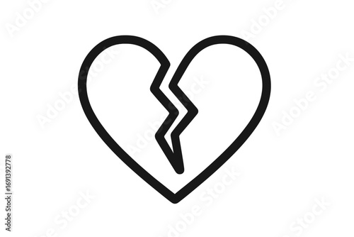 Broken heart icon vector symbol. Heartbreak and sad love concept. Unhappy relationship and divorce sign. Sadness, loneliness, sorrow emotion. Outline design for valentine's day.