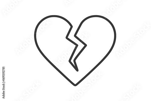 Broken heart icon symbol of heartbreak, love loss, and divorce. Sadness, pain, and grief from a relationship breakup. End of love and loneliness concept vector design.