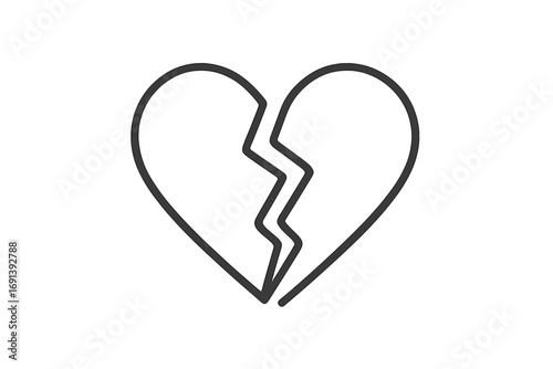 Broken heart icon. Vector line symbol of heartbreak, pain and loss. Metaphor for divorce, separation and relationship problems. Simple minimal outline illustration.