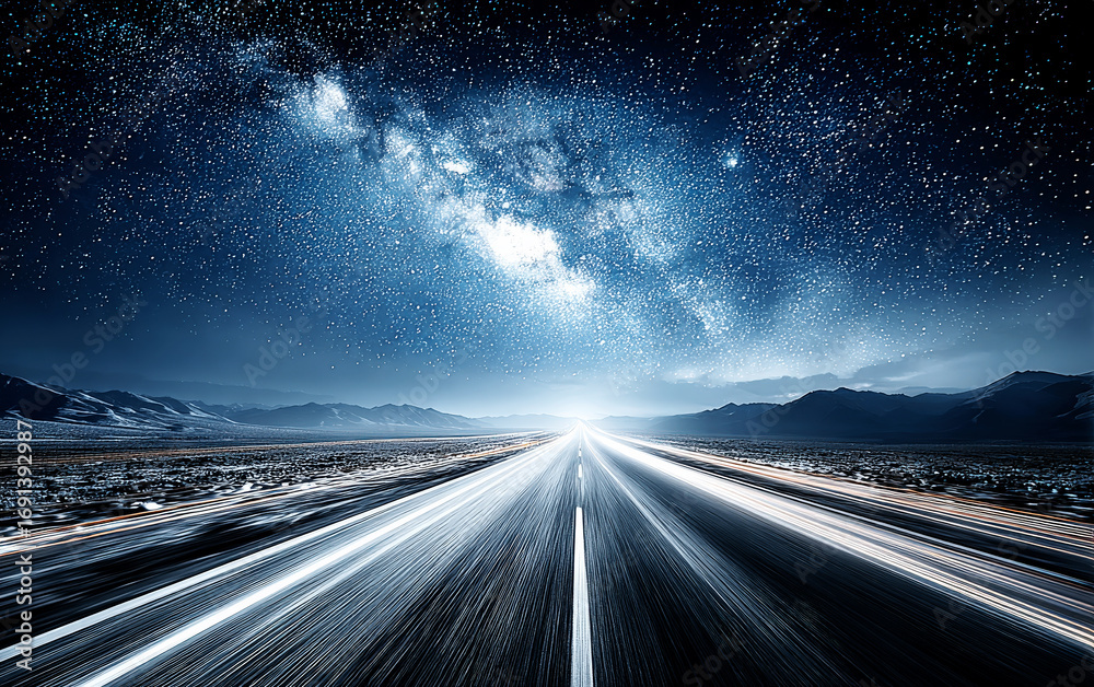 Fototapeta premium A Long Road Under a Stunning Starry Night Sky