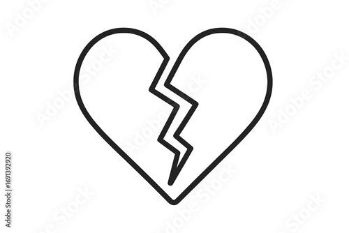 Broken heart vector icon. Symbol of heartbreak, sadness, and lost love. Relationship problem concept. Divorce, sorrow and pain sign. Simple linear outline drawing.