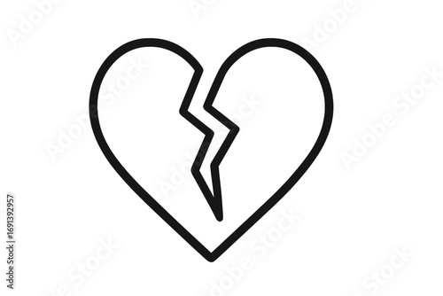 Broken heart outline icon vector. Sign of heartbreak, breakup, divorce. Symbol of sadness, sorrow, lost love. Relationship problems concept for web, apps. Unhappy Valentine.