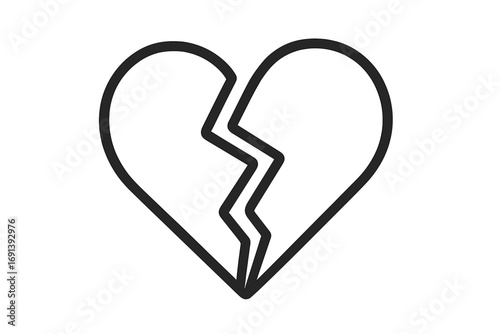 Broken heart line icon. Symbol of heartbreak, divorce, and separation. A metaphor for sadness, grief, and pain. The end of a love relationship. Vector sorrow pictogram.