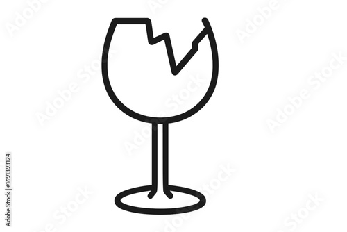 Broken wine glass line icon. Fragile warning sign for transport and packaging. Shattered glassware vector. Metaphor for accident, failure, bad luck or broken relationship.