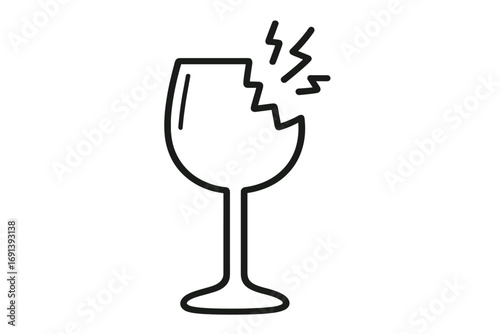 Broken wine glass icon. Fragile warning symbol for packaging and shipping. Handle with care sign. Shattered glassware vector illustration. Accident or damage concept line art.