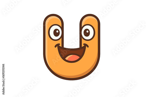 Letter U cartoon character mascot. Cute alphabet font for children. Adorable smiling comic initial for education or branding. Funny bold vector graphic illustration.
