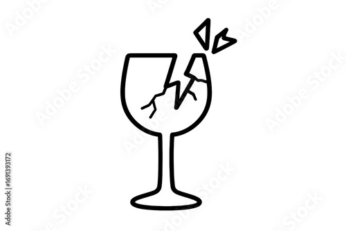 Broken wine glass thin line icon. Fragile packaging symbol. Handle with care sign. Shattered glassware pictogram for web, apps. Vector illustration of a cracked cup. Danger, accident, damage concept.
