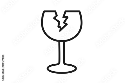 Fragile packaging symbol. Broken wine glass icon for logistics and delivery. Handle with care warning sign for cargo and shipping. Vector illustration of fragile contents label.